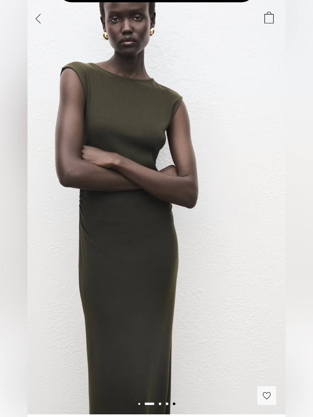 NWT MANGO GREEN FINE-KNIT DRESS WITH GATHERED SIDES, SIZE XL.